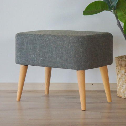 Minimal Rectangular Ottoman Stool | Black Fabric with Wooden Legs | Theom Living