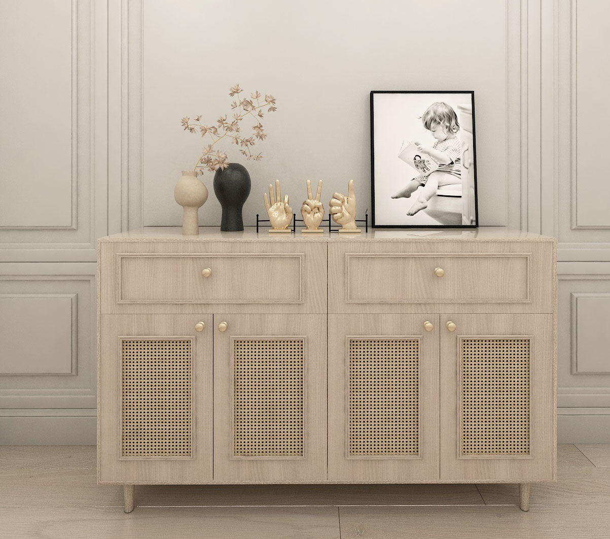SRK Modular Furniture Solid Wood 4 - Door Sideboard End Storage Cabinet