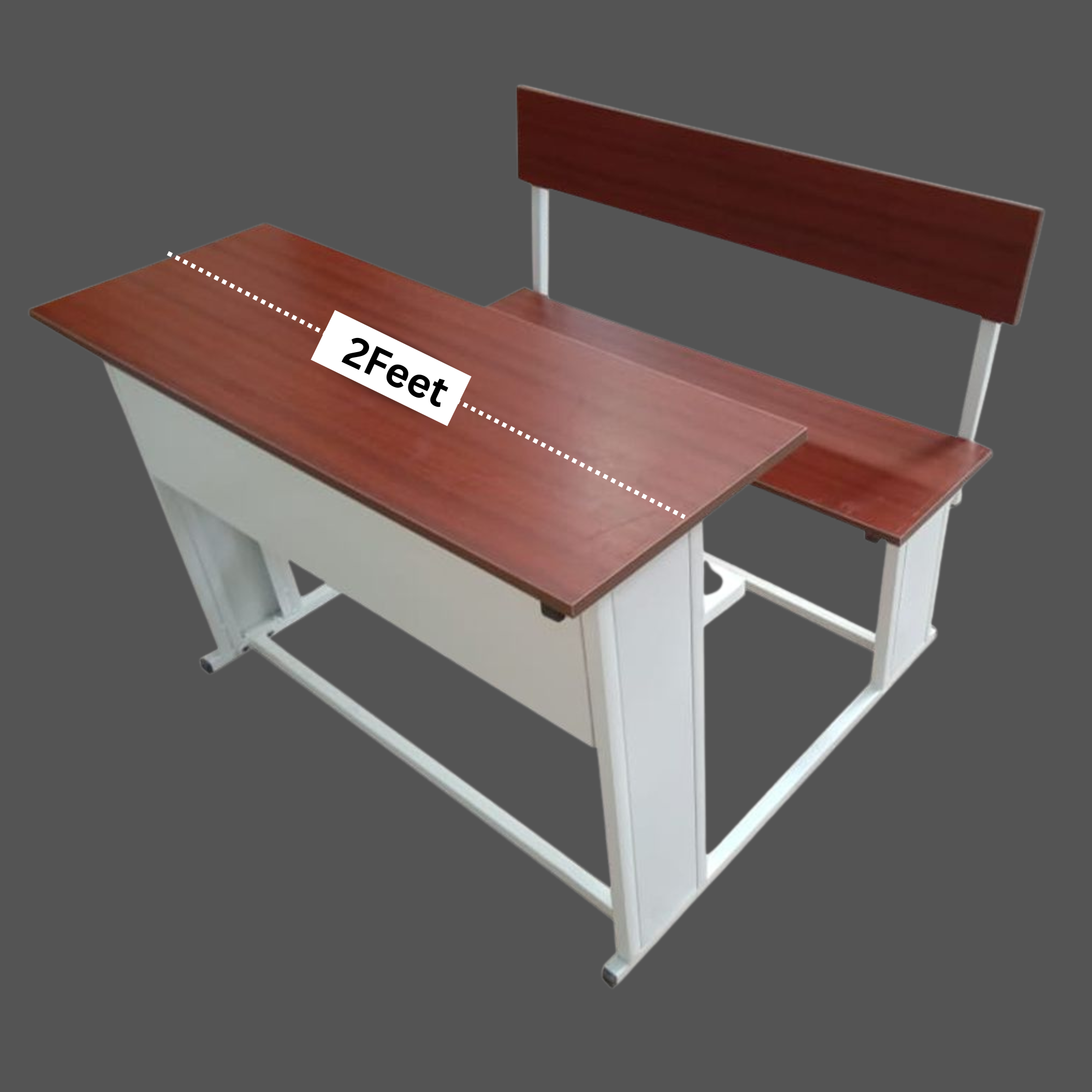 Dual Desk For School Students In Metal Frame Wooden Top