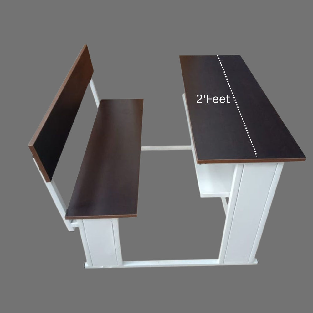 Dual Desk For School Students In Metal Frame Wooden Top