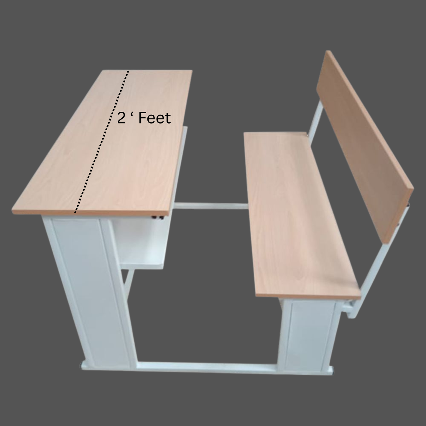 Dual Desk For School Students In Metal Frame Wooden Top