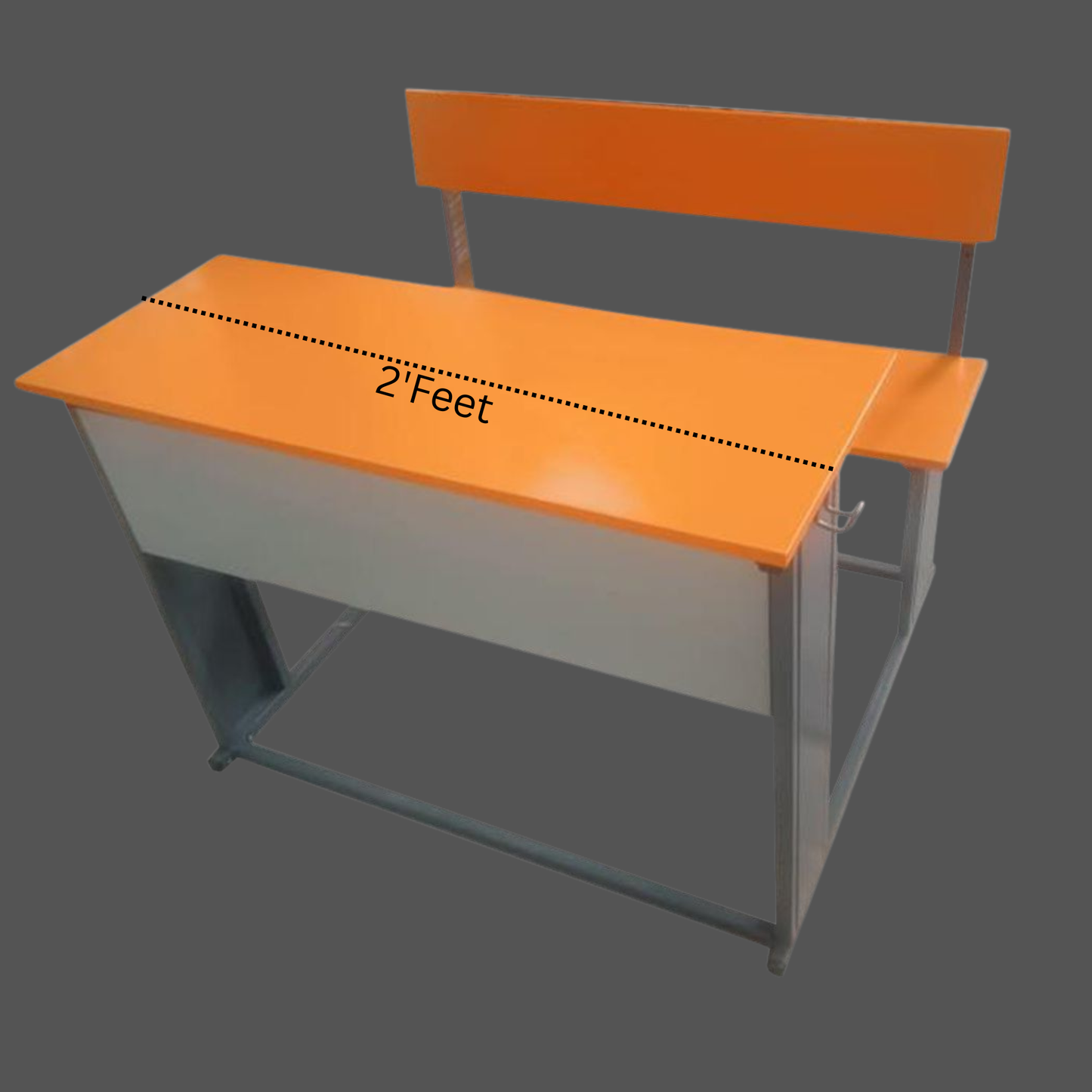 Dual Desk For School Students In Metal Frame Wooden Top