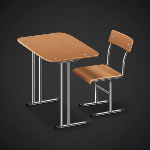 Single Seater Classroom Desk & Chair | Chrome Metal Frame with Wooden Top | SRK Modular Furniture