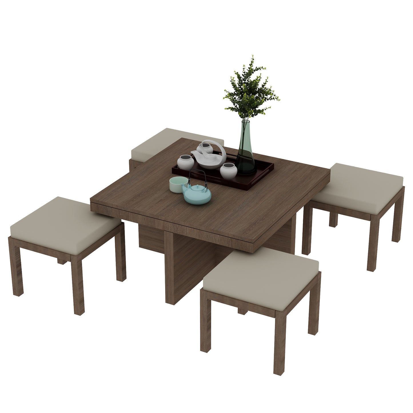 SRK Modular Furniture Decor Wood Center Tea Table for Living room Furniture With 4 Stools Solid Wood Coffee Table