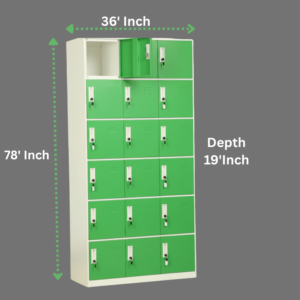18-Door Metal Locker | Blue & White Steel Storage Cabinet | SRK Modular Furniture