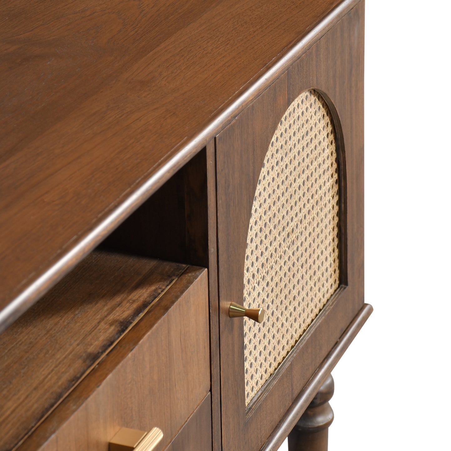 Bohemian Rattan Accent Console Table with Drawers