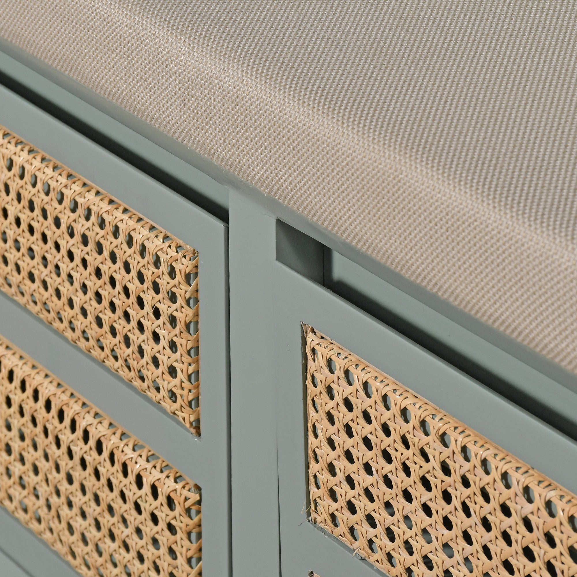 Cane Detail Storage Bench with Cushion  Entryway or Mudroom Bench