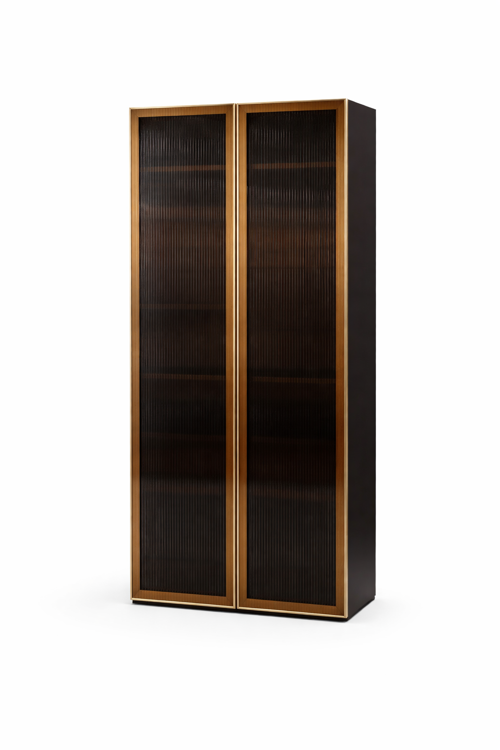 Fluted Glass Double-Door Storage Cabinet with Wooden Frame – Contemporary Luxury Design