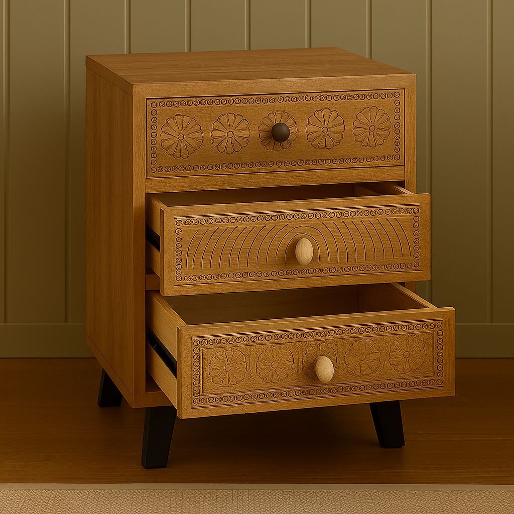 ArtisanCraft Hand-Carved Wooden Bedside Table