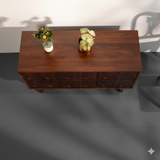 Mid-Century Modern Solid Wood Sideboard | Handcrafted Storage Cabinet with Carved Circle Design – Dark Walnut Finish Buffet