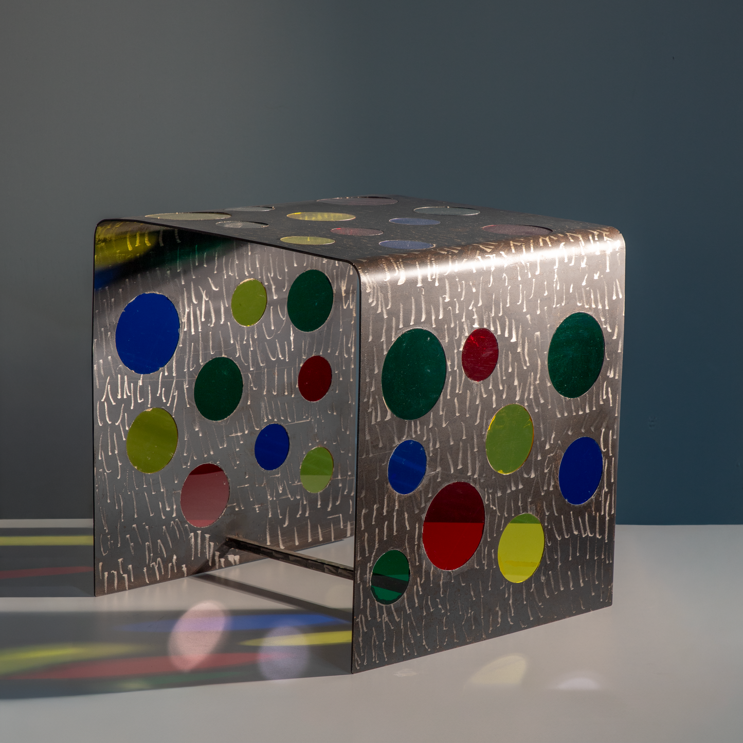 Modern Designer Metal Stool / Side Table with Colorful Inlays – SRK Modular Furniture Co.