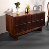 Mid-Century Modern Solid Wood Sideboard | Handcrafted Storage Cabinet with Carved Circle Design – Dark Walnut Finish Buffet