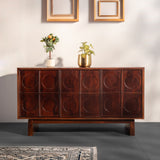Mid-Century Modern Solid Wood Sideboard | Handcrafted Storage Cabinet with Carved Circle Design – Dark Walnut Finish Buffet