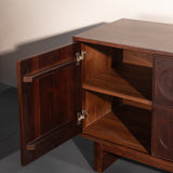 Mid-Century Modern Solid Wood Sideboard | Handcrafted Storage Cabinet with Carved Circle Design – Dark Walnut Finish Buffet