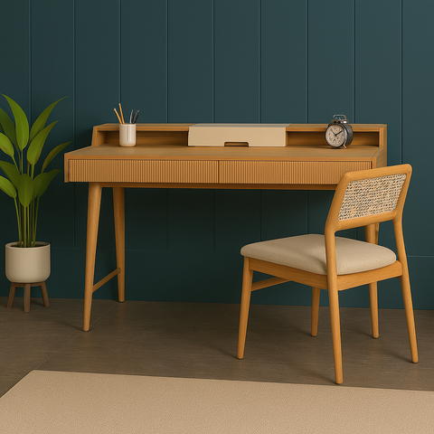 Mid-Century Ribbed Wooden Study Desk Collection