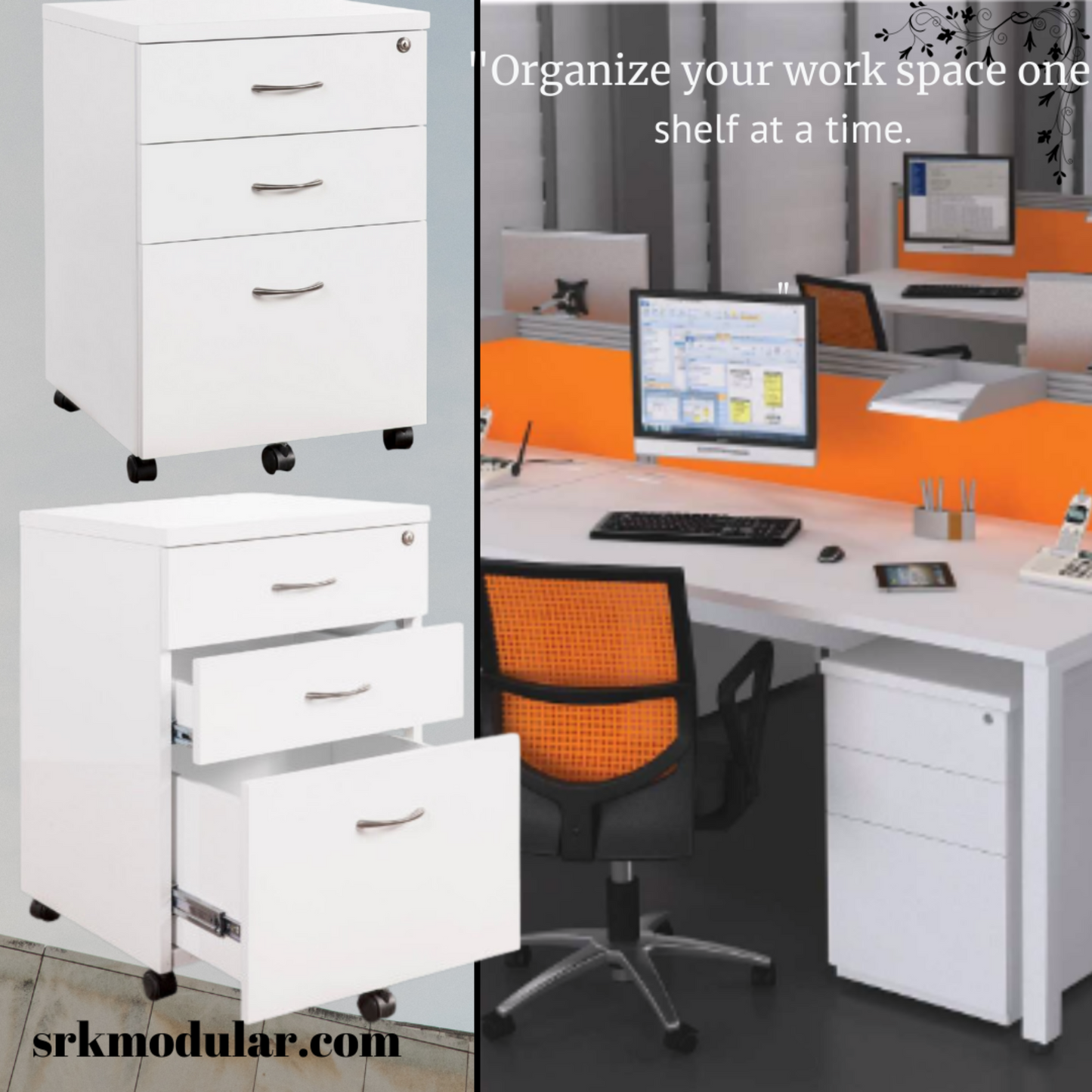 3 Drawer Pedastal Unit for Use in Office Perfect for Storage Provided with wheels (Engineered wood)