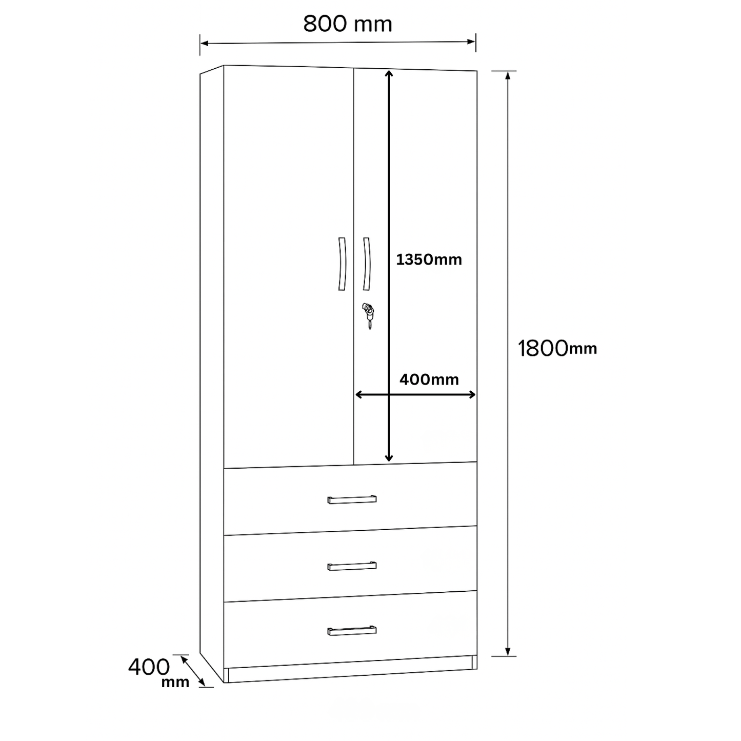 Oaklyn Compact Wooden Wardrobe with Drawers | Walnut Finish | SRK Modular Furniture