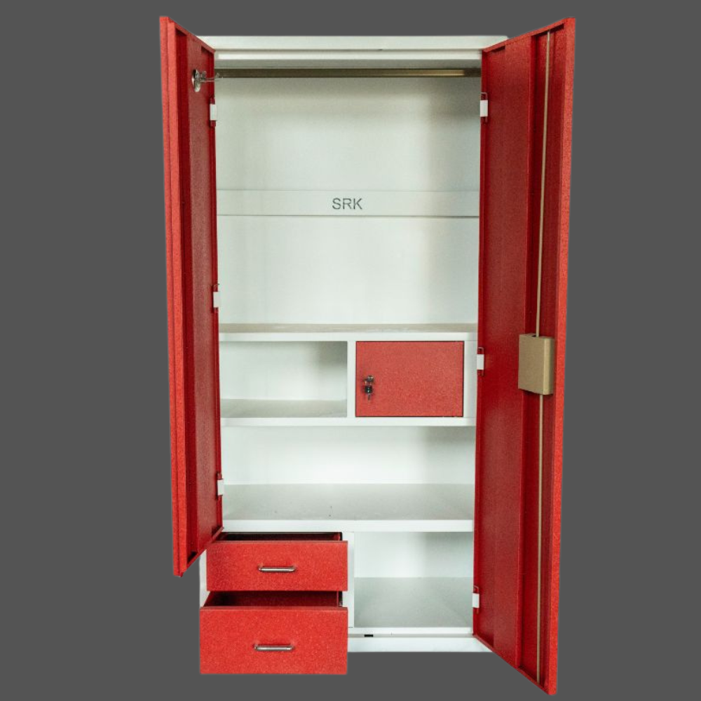 Industrial Metal Storage Locker | 2-Door Steel Almirah with Drawers | SRK Modular Furniture