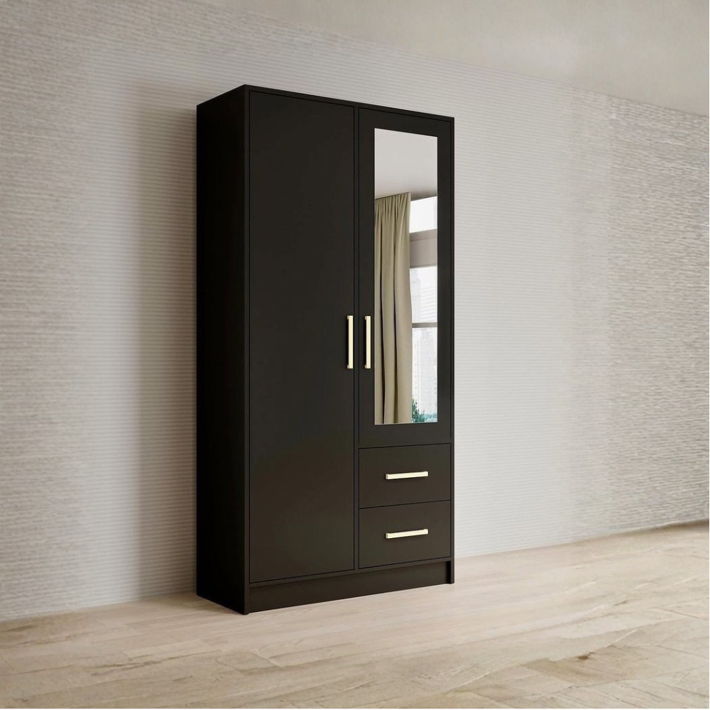 Aveline Compact Wardrobe with Mirror & Drawers | Ocean Blue Matte Finish | SRK Modular Furniture