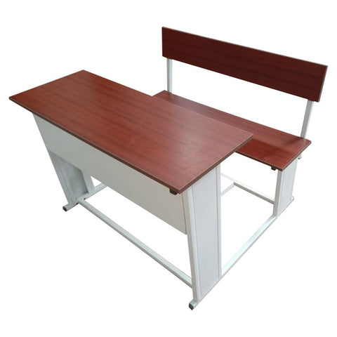 Dual Desk For School Students In Metal Frame Wooden Top
