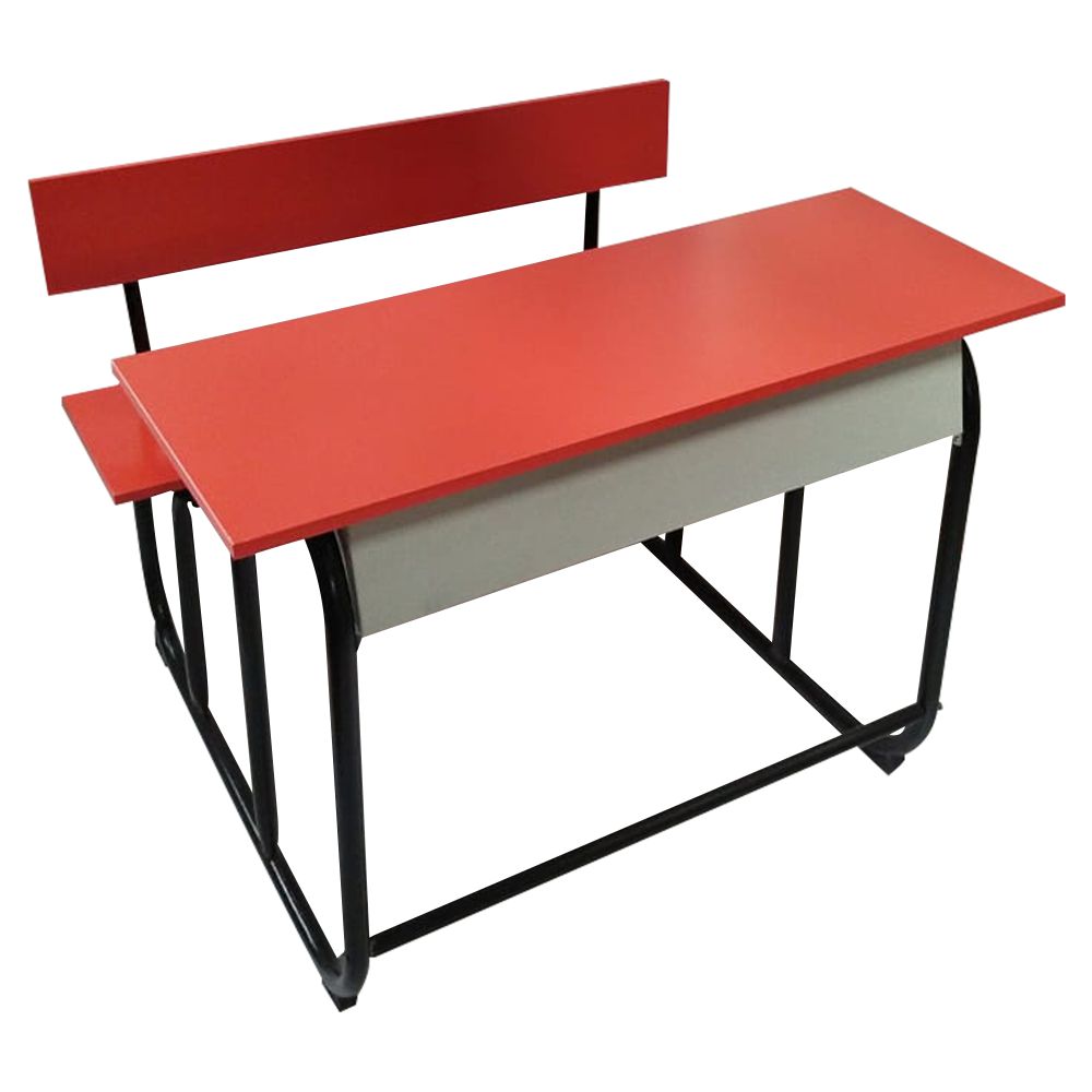 Dual Desk For School Students In Metal Frame Wooden Top