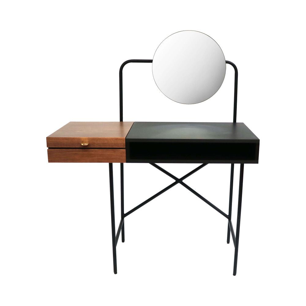 Engineered Wood Vanity Table with Mirror and Storage/Wooden Make-Up Vanity Table for Bedroom/Living Room with Iron Metal Legs