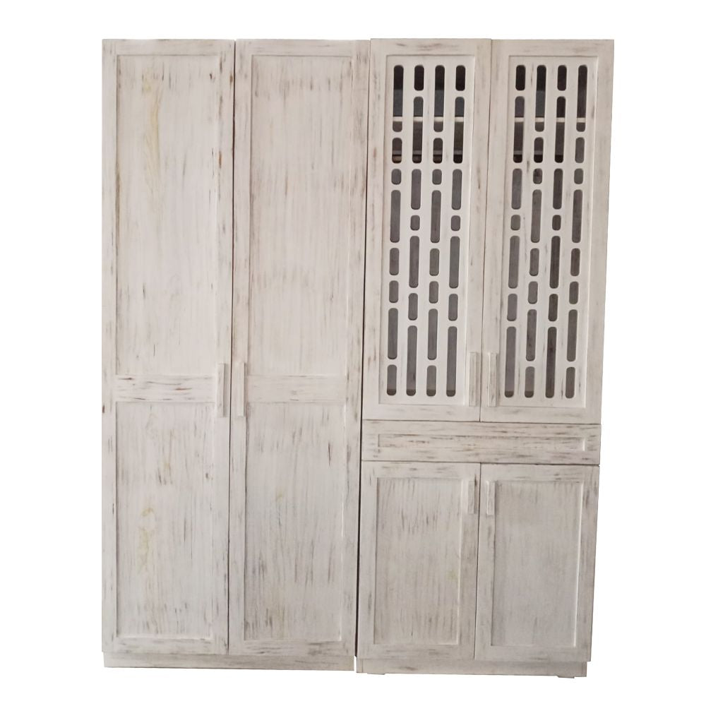 Modern Cane Two Door Almirah Wardrobe storage cabinet on metal legs