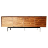 American walnut console with chest of racks in powder coated legs