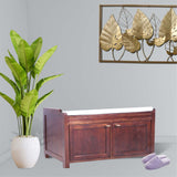 Great entryway bench two door  Sagwan Wood with storage walnut finish