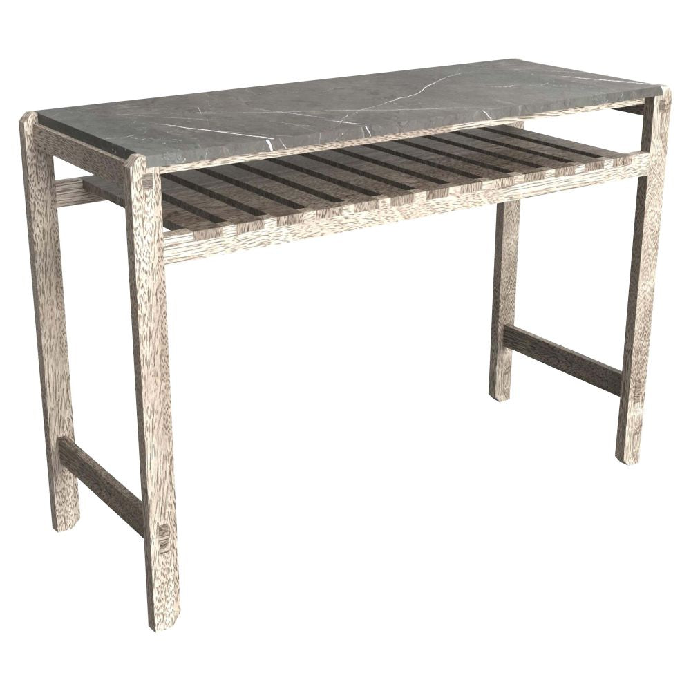 Marble Veneer Top Wooden Coffee Table For Living Room