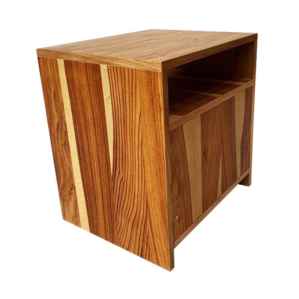 wood side table with natural finish with two drawers