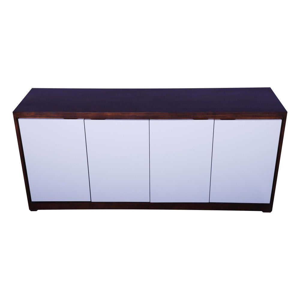 DISPLAY AND T.V UNIT WITH 4 DOORS DUAL COLOUR WHITE PAINTED SHUTTER WITH TEAK FINISH BODY