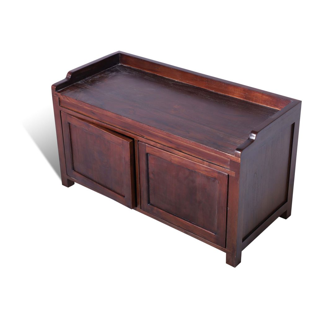 Great entryway bench two door Sagwan Wood with storage walnut finish