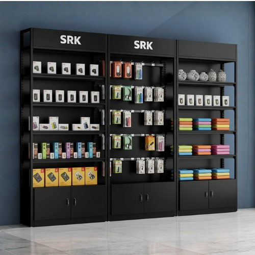 SRK Premium Black Display Rack System | Modular Retail & Showroom Shelving Unit | SRK Modular Furniture