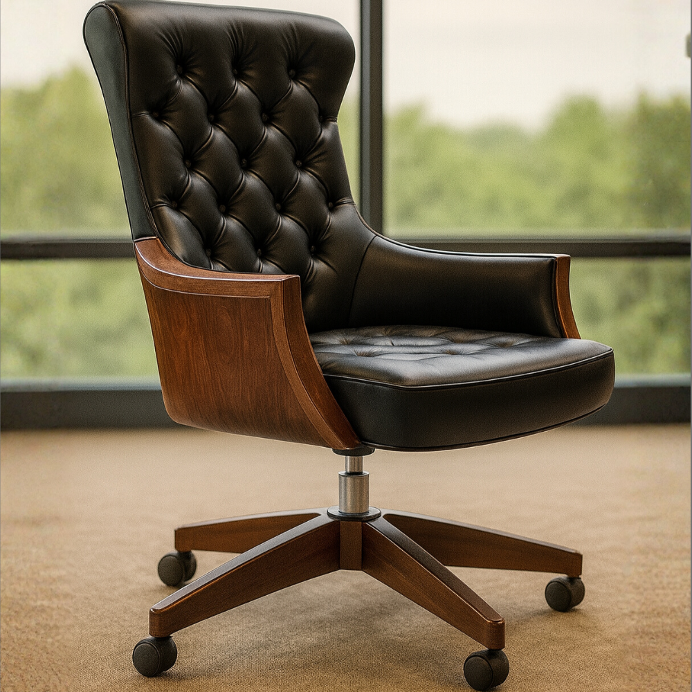 Executive Leather Office Chair | Solid Wood Frame & Tufted High-Back Design | SRK Modular Furniture