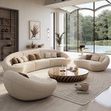 The “Lunara Curve” Sofa Set | Modern Round Lounge Sofa & Armchair Collection in Cream Beige