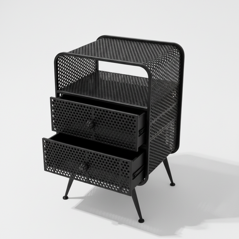 Metal Mesh Bedside Table | 2-Drawer Industrial Nightstand | SRK Modular Furniture