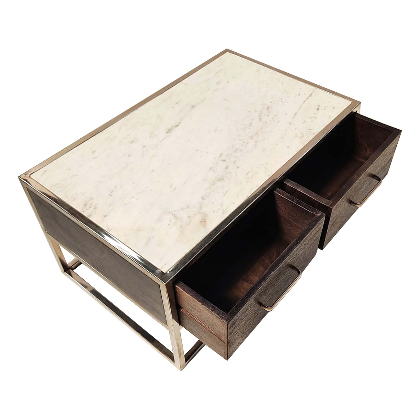 Side table / media unit stainless steel with back wood finish