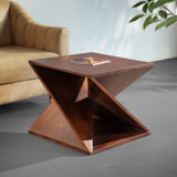Solid Sheesham Wood Z-Shaped Side Table  Modern Wooden End Table for Living Room & Bedroom