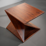 Solid Sheesham Wood Z-Shaped Side Table  Modern Wooden End Table for Living Room & Bedroom