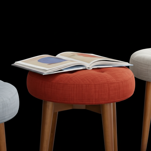 Modern Round Upholstered Ottoman Stool | Multi-Color Seating Pouf | Theom Living