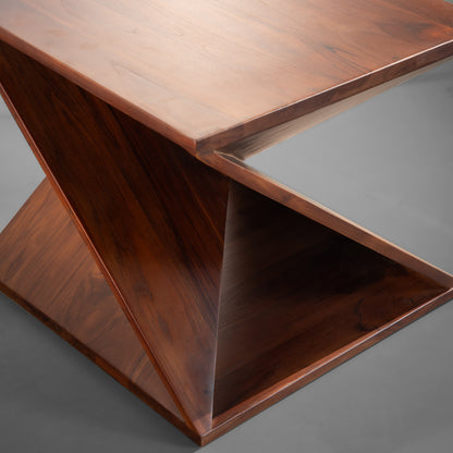 Solid Sheesham Wood Z-Shaped Side Table  Modern Wooden End Table for Living Room & Bedroom