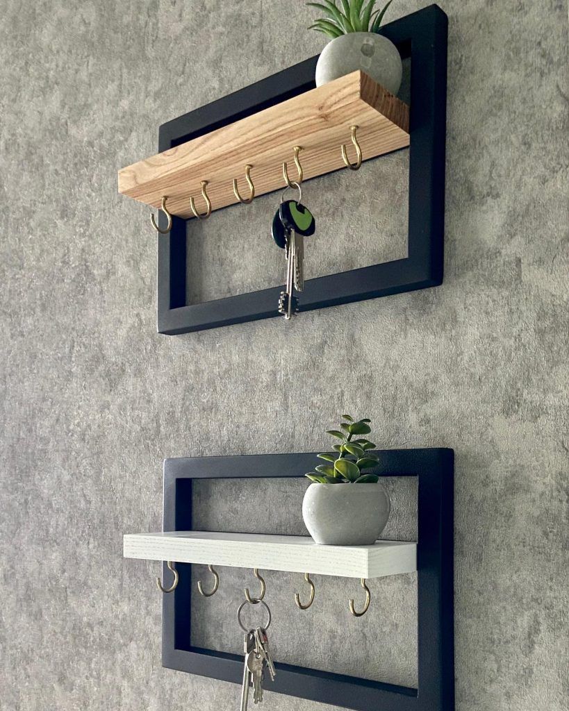 Modern Wall Key Holder Shelf Set | Dual Wooden & Metal Frame Key Organizer | Theom Living