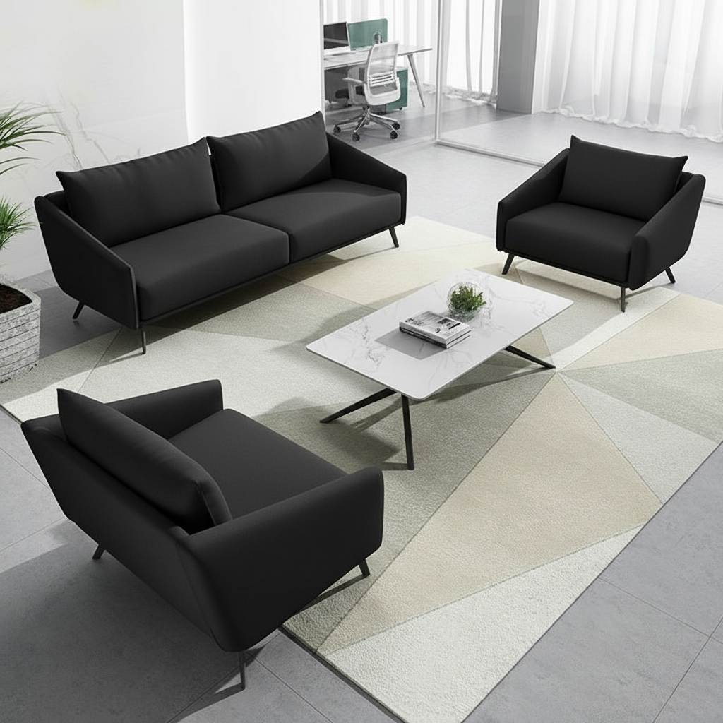 The “Vetra Noir” Modern Sofa Set | Minimalist Black 3+1+1 Seater for Office & Home