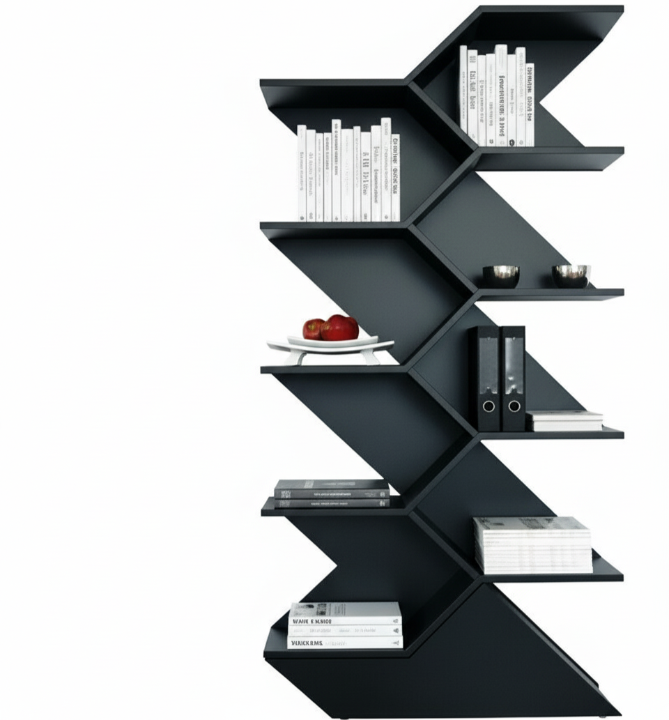 The Zyra Z-Frame Modern Wall Bookshelf | Designer Display Rack in Matte Black Finish