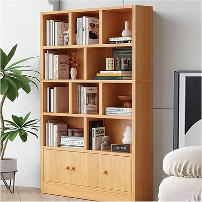 Solid Wood Bookshelf with Storage Cabinet | Modern Open Display Rack | Theom Living