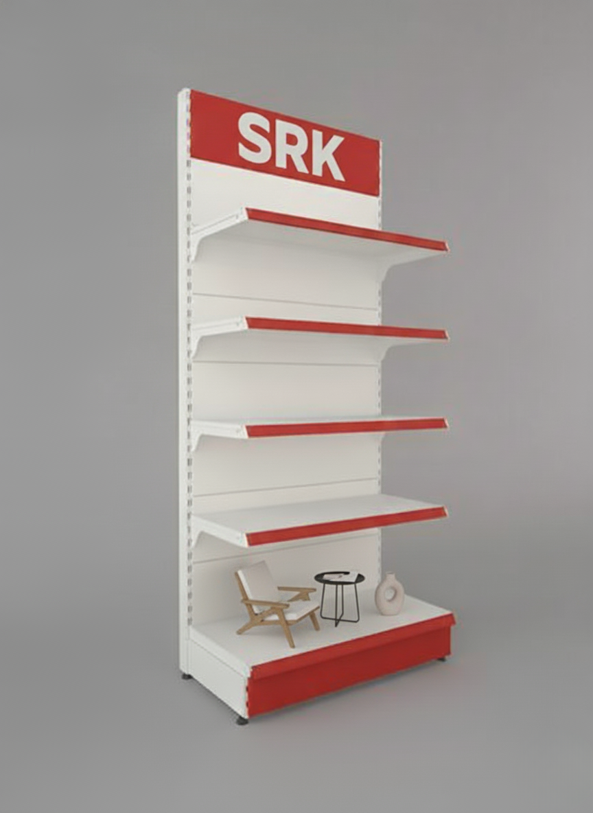 SRK Branded Retail Display Rack | 5-Tier Metal Gondola Shelf Unit | Modular Retail Fixture