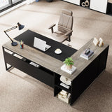 Executive Office Desk with Open Storage – Black & Ash Finish | SRK Modular Furniture Co.
