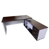 Modern Executive L-Shaped Office Desk – Dual Tone White & Walnut | SRK Modular Furniture Co.