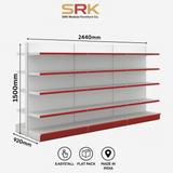 Double-Sided Supermarket Display Rack | 5-Tier Green Gondola Shelving Unit | SRK Modular Furniture